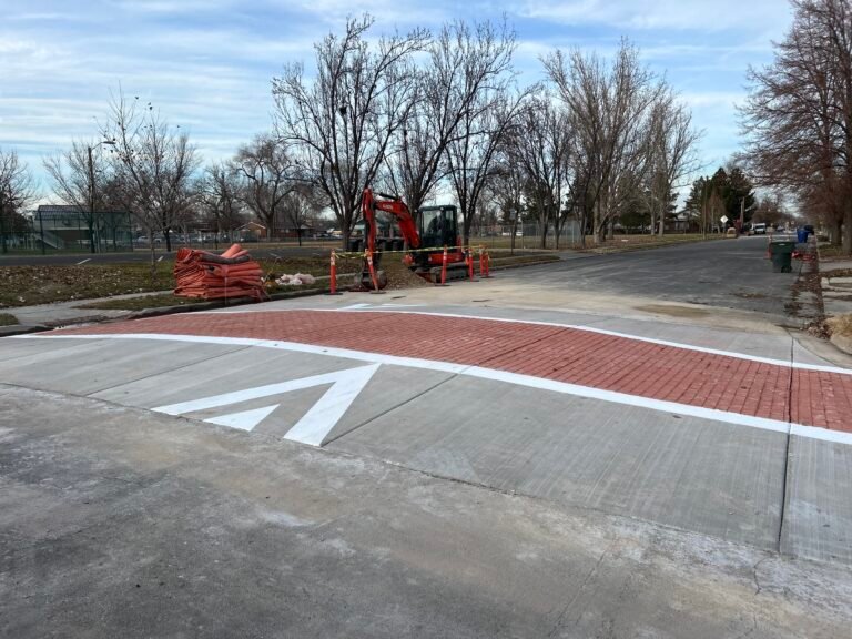 Specialty pedestrian crossing pavement marking with directional lines